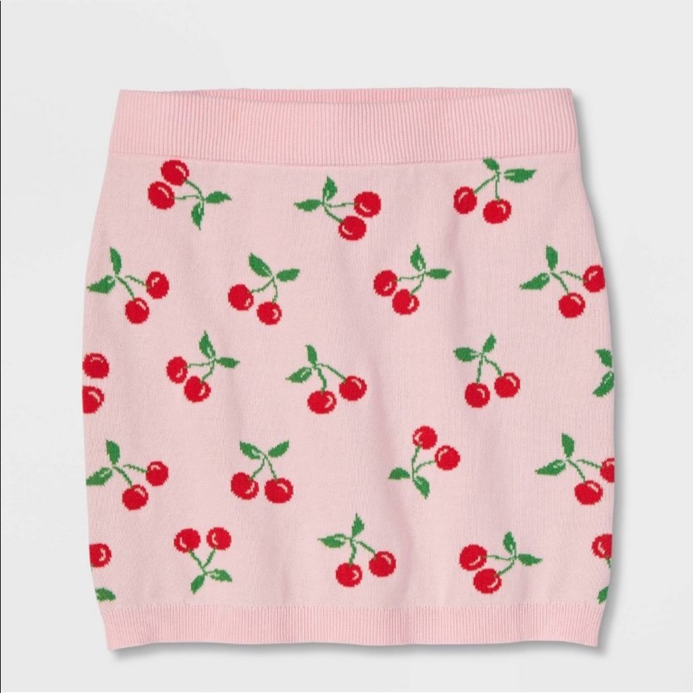 Art Class Pink with Cherries Sweater Knit Skirt
